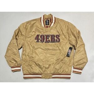 San Francisco 49ers NFL‎ ULTRA GAME Puffer Satin Bomber Jacket Mens Gold Size XL